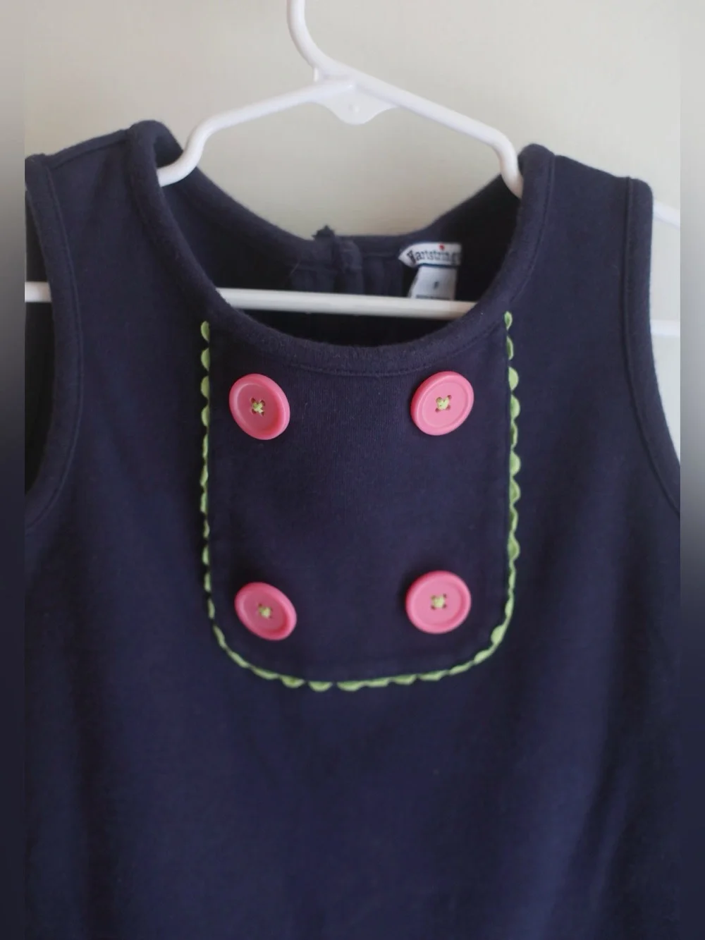 Hartstrings Apple Appliqué Jumper Dress | Girls Size 5 | Navy Pink & Green